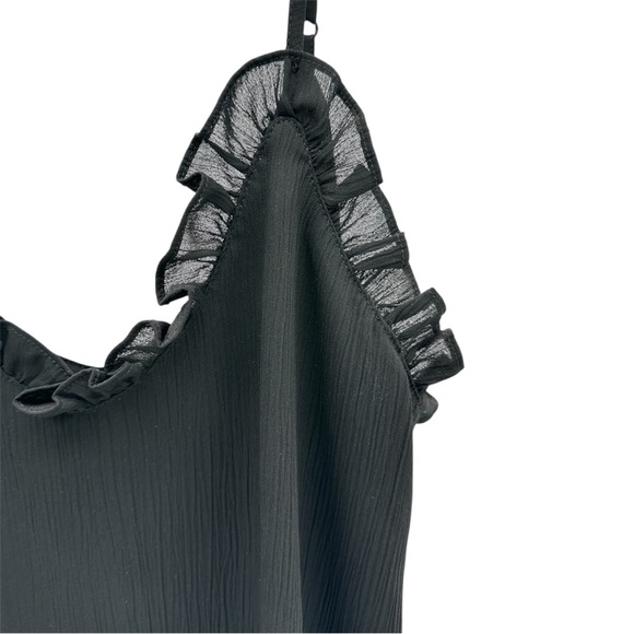 VICI Black Ruffle Trim Cami Top | Textured Fabric Adjustable Straps | Women’s L - Picture 7 of 10